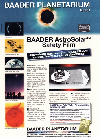 Baader Planetarium AstroSolar Foil  (Photo - 20x25cm) Density 3.8 太陽濾膜